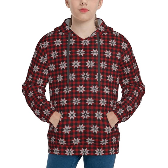 Kdxio Red Buffalo Plaid Merry Christmas Pattern Boys Athletic Unisex Boys Girls Hoodie with Pocket Sweatshirts-Medium