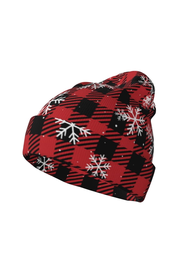 Red Buffalo Plaid Winter Beanie for Men Women Beanie Knit Hat Cuffed Cap Beanie Knit Chunky Snow Cap