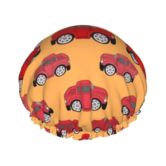 Kdxio Red Cars Print Shower Cap for Women,Elastic and Reusable,Double Waterproof Layers Bathing Hat