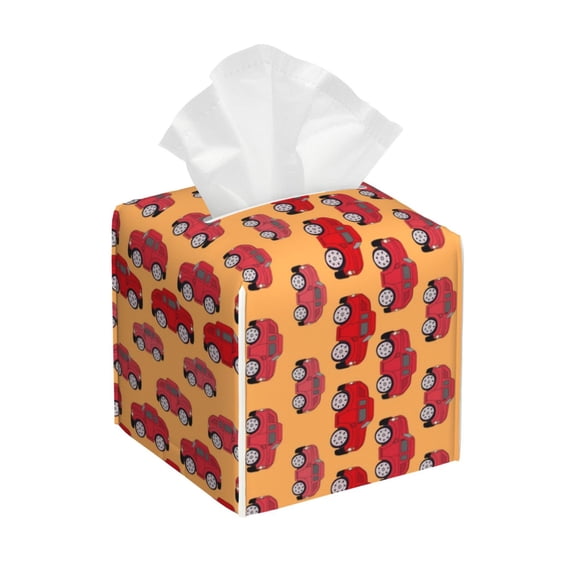 Kdxio Red Cars Print Tissue Box Cover,Square Decorative PU Leather Facial Paper Case Organizer Holder Dispenser for Bathroom,Night Stands,Desk,Car 5.2''X5.2''X5.2''