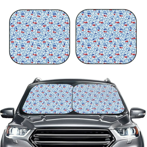 Kdxio Red Cherries Print 2-Piece Sun Shade Front Windshield - Foldable Car Front Window Sunshades for Most Sedans SUV Truck