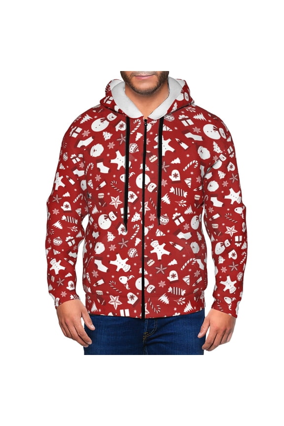 Red Christmas Cheer. Print Men Hoodies Casual Hoodies for Men with Zip Pockets Full Zip Long Sleeve Sweatshirt Sports Hooded Jacket-Small