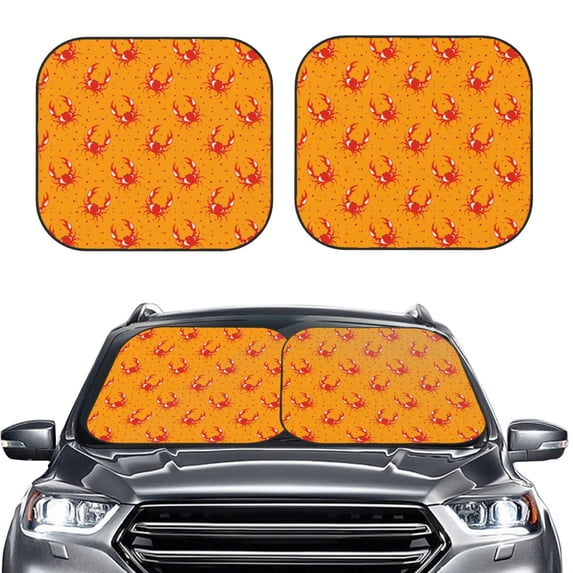 Kdxio Red Crab Print 2-Piece Sun Shade Front Windshield - Foldable Car Front Window Sunshades for Most Sedans SUV Truck