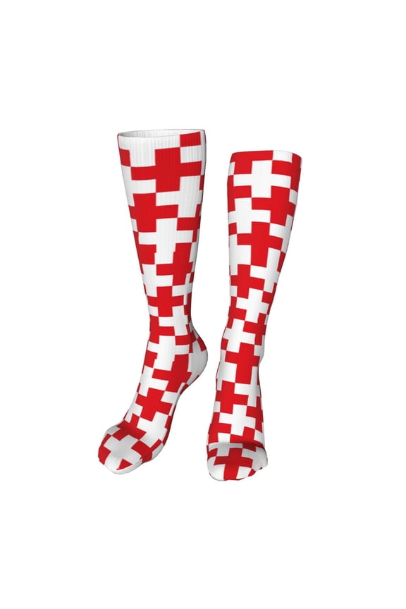 Red Cross 1 Funny Silky Novelty Funky Long Knee High Socks Soft 3D Print Cosplay Crazy Stockings for Men Women