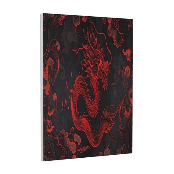 Kdxio Red Dragon On Black Pattern Canvas Wall Art 12x16 Inches - Waterproof HD Print Solid Wood Frame for Living Room & Bathroom,Vertical
