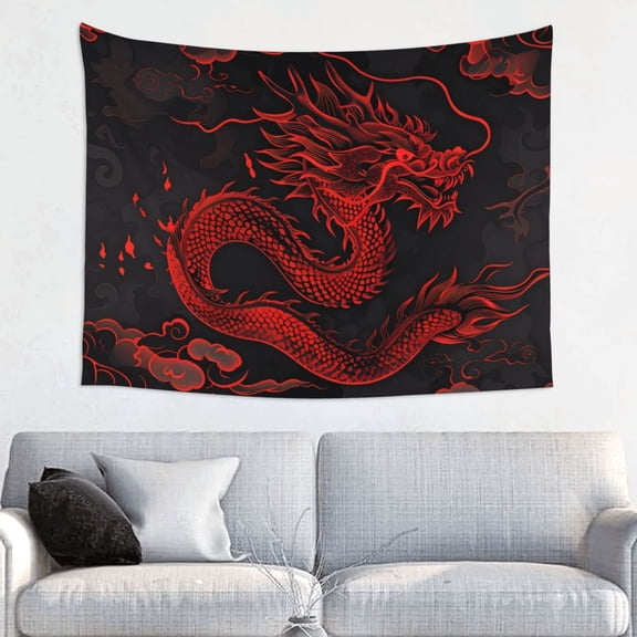 Kdxio Red Dragon On Black Wall Hanging Tapestries Banner For Bedroom College Dorm Home Living Room Party Decor 29X37 In