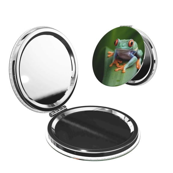 Kdxio Red-Eyed Tree Frog Pocket Mirror, 1X/2X Travel Makeup Mirror 2-Sided Folding Small Mirror Portable Double-Sided Magnifying Cosmetic Mirror for Gift-Round Shape
