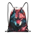 thumbnail image 1 of Kdxio Red Flame Wolf Head Print Drawstring Backpack Bag,Waterproof Draw String Back Sack, Gym Drawstring Bags Swim Bag For Unisex, 1 of 5