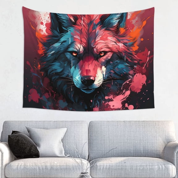Kdxio Red Flame Wolf Head Wall Hanging Tapestries Banner For Bedroom College Dorm Home Living Room Party Decor 29X37 In