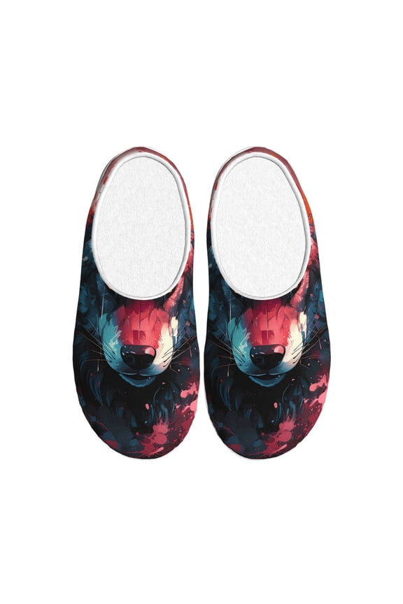 Red Flame Wolf Head Women's Men's Slippers Plush Slip-On House Slipper for Winter Indoor Soft Cushion Non-slip Fluffy Slides Slippers-13