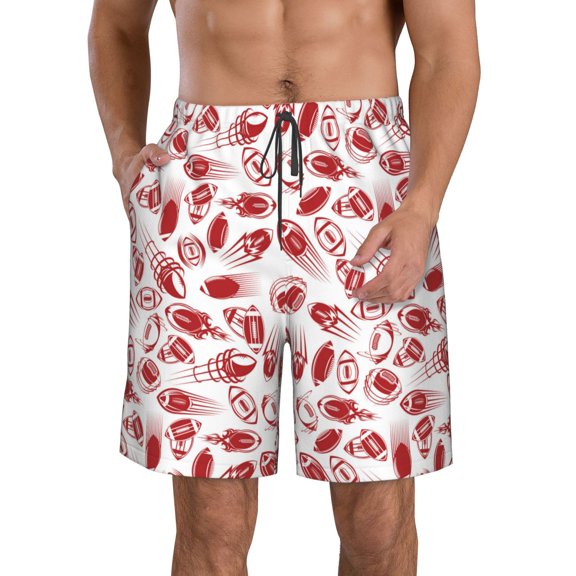 Kdxio Red Football Pattern Mens Casual Shorts - Drawstring Summer Beach Sports Shorts for Men