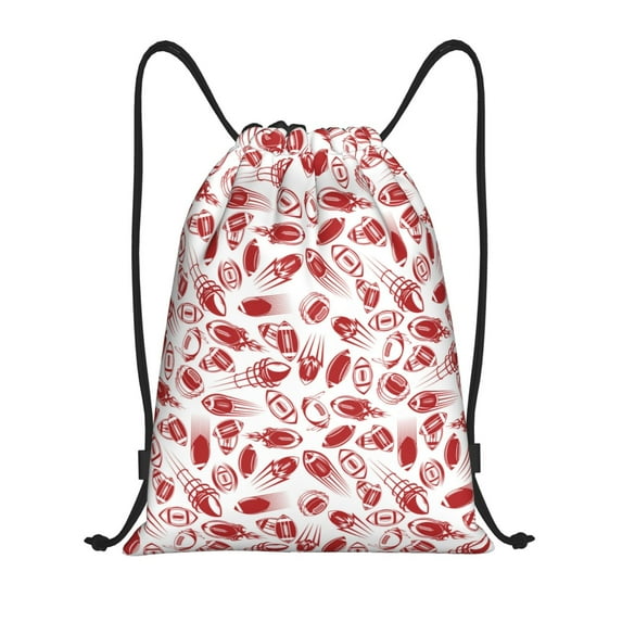 Kdxio Red Football Print Drawstring Backpack Bag,Waterproof Draw String Back Sack, Gym Drawstring Bags Swim Bag For Unisex