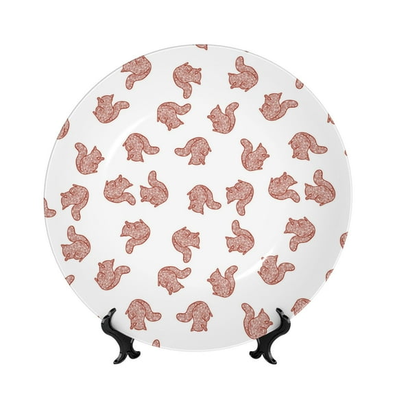 Kdxio Red Fox Bone China Decorative Plate Ceramic Decorative Plate for Home Office Wall Stand Decorative Plates for Home Bedroom-8in