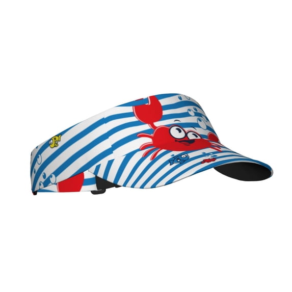 Kdxio Red Funny Crab On Blue Stripe Print Sun Visor Hat Golf Visor Adjustable Velcro Outdoor Sports Cap For Men Women