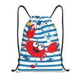 thumbnail image 1 of Kdxio Red Funny Crab on Blue Stripe Print Drawstring Backpack Bag,Waterproof Draw String Back Sack, Gym Drawstring Bags Swim Bag For Unisex, 1 of 9