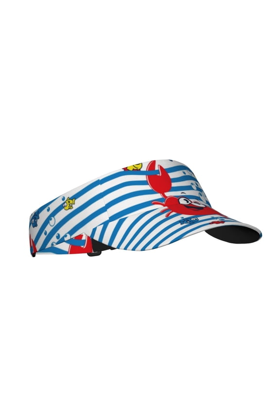 Red Funny Crab on Blue Stripe Print Sun Visor Hat Golf Visor Adjustable Velcro Outdoor Sports Cap for Men Women