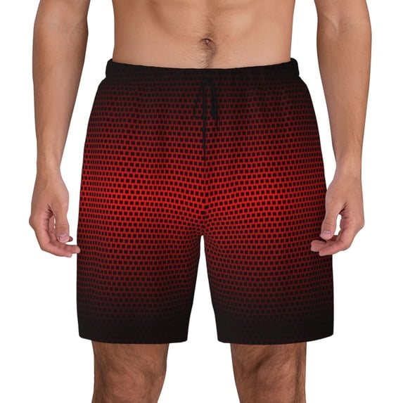 Kdxio Red Geometric Print Men'S Swim Trunks With Compression Liner 7 Inch Inseam Quick Dry Swim Shorts