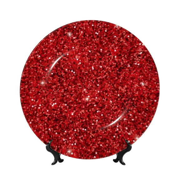 Kdxio Red Glitter Bone China Decorative Plate Ceramic Decorative Plate for Home Office Wall Stand Decorative Plates for Home Bedroom-7in