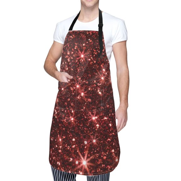 Kdxio Red Glitter Texture Apron with Pockets Adjustable Kitchen Aprons for Men Women Waterproof Aprons for Cooking,Drawing,Crafting, Baking Household Cleaning