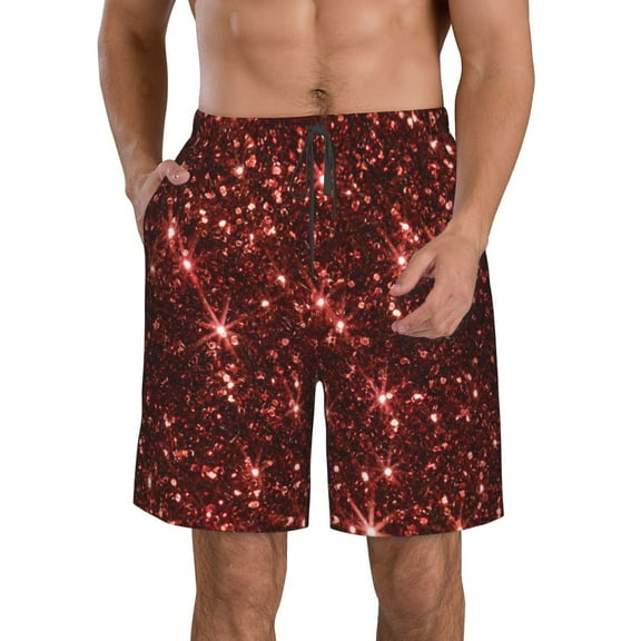 Kdxio Red Glitter Texture Pattern Mens Casual Shorts - Drawstring Summer Beach Sports Shorts for Men