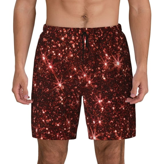 Kdxio Red Glitter Texture Print Men's Swim Trunks with Compression Liner 7 Inch Inseam Quick Dry Swim Shorts