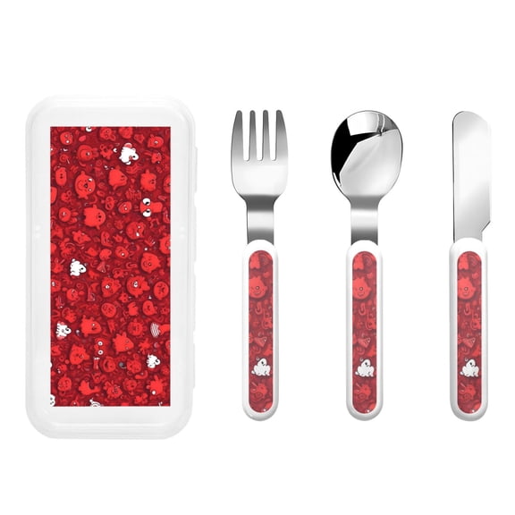 Kdxio Red Glitter Toddler Utensils Set - Kids Silverware Set, Set Kids Utensils Set with Case for Preschooler Children
