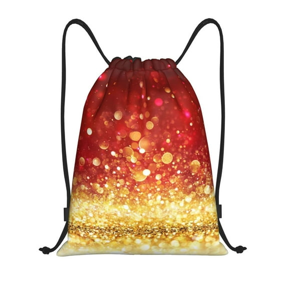 Kdxio Red Gold Glitter Print Drawstring Backpack Bag,Waterproof Draw String Back Sack, Gym Drawstring Bags Swim Bag For Unisex