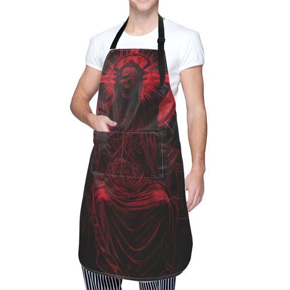 Kdxio Red Gothic Skeleton Throne Apron with Pockets Adjustable Kitchen Aprons for Men Women Waterproof Aprons for Cooking,Drawing,Crafting, Baking Household Cleaning