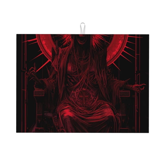 Kdxio Red Gothic Skeleton Throne for Dish Drying Mat,24*18 inch Absorbent Dish Drainer Kitchen Counter,Large Size Dish Drying Pad for Countertops,Draining Racks