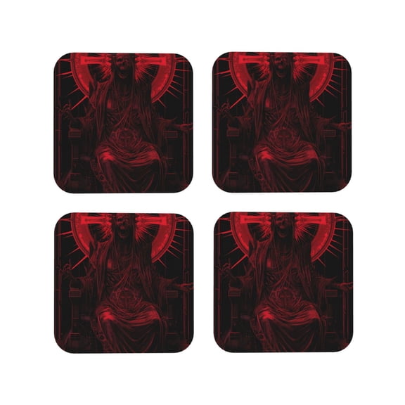 Kdxio Red Gothic Skeleton Throne Funny Coasters,4 Pcs Leather Coasters,Housewarming Gifts,Protect Furniture from Water Marks Scratch and Damage
