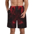 thumbnail image 1 of Kdxio Red Gothic Skeleton Throne Pattern Mens Casual Shorts - Drawstring Summer Beach Sports Shorts for Men, 1 of 5
