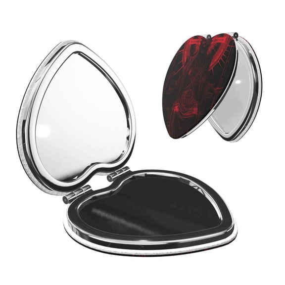 Kdxio Red Gothic Skeleton Throne Pocket Mirror, 1X/2X Travel Makeup Mirror 2-Sided Folding Small Mirror Portable Double-Sided Magnifying Cosmetic Mirror for Gift-Heart Shape