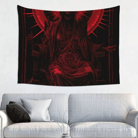Kdxio Red Gothic Skeleton Throne Wall Hanging Tapestries Banner For Bedroom College Dorm Home Living Room Party Decor 29X37 In