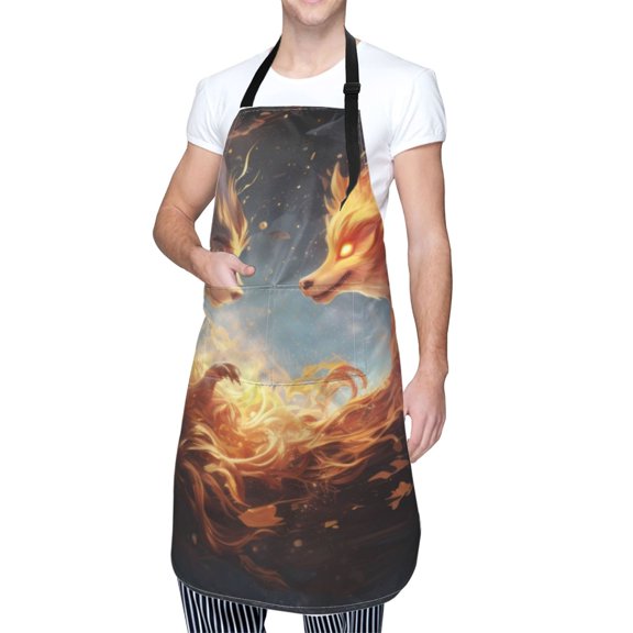 Kdxio Red And Gray Flame Fox Apron with Pockets Adjustable Kitchen Aprons for Men Women Waterproof Aprons for Cooking,Drawing,Crafting, Baking Household Cleaning