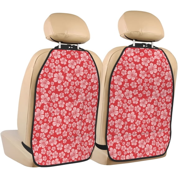 Kdxio Red Hibiscus Flower Print 2 Pack Car Kick Mat Seat Cover Back Protector Mat with Pockets for Organizer Backseat Protector and Storage Anti Kick Pad for Vehicles