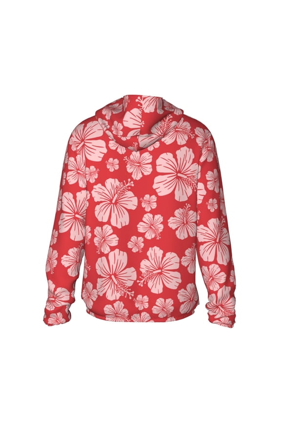 Red Hibiscus Flower Print Women Men Sun Protection UPF 50+ Jackets Zip Up Long Sleeve Hoodie Hiking Lightweight with Pockets