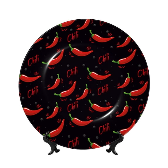 Kdxio Red Hot Chili Bone China Decorative Plate Ceramic Decorative Plate for Home Office Wall Stand Decorative Plates for Home Bedroom-6in