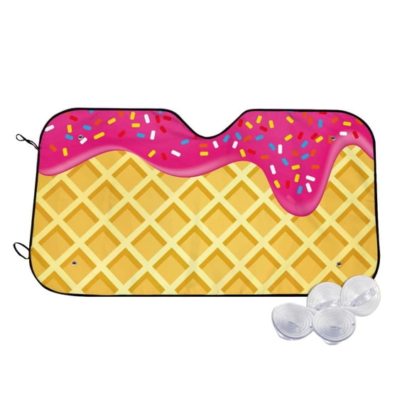 Kdxio Red Ice Cream Print Windshield Sun Shade,UV Rays and Sun Heat Protection,Sunshade for Car Windshield,Car Shade Front Windshield - Medium