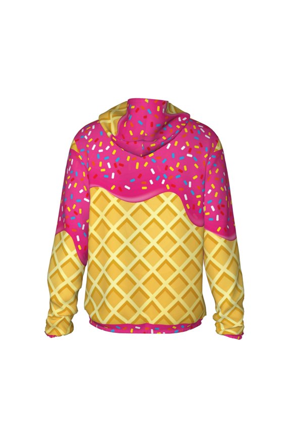 Red Ice Cream Print Women Men Sun Protection UPF 50+ Jackets Zip Up Long Sleeve Hoodie Hiking Lightweight with Pockets