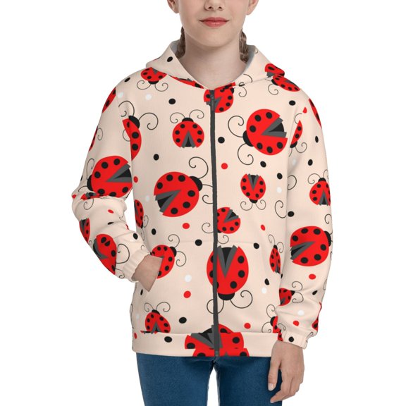 Kdxio Red Ladybug Pattern Kids Boys Girls Zip Up Hoodie 3D Printed Hooded Sweatshirt Hoody Coat with Pocket 7-12 Y-Small