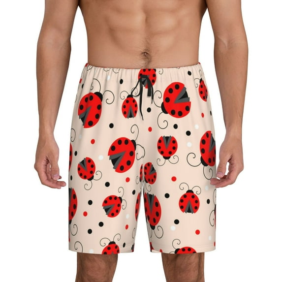 Kdxio Red Ladybug Print Mens Sleep Shorts Bottoms Soft Comfy Pajama Wear Pants with Drawstring Pockets