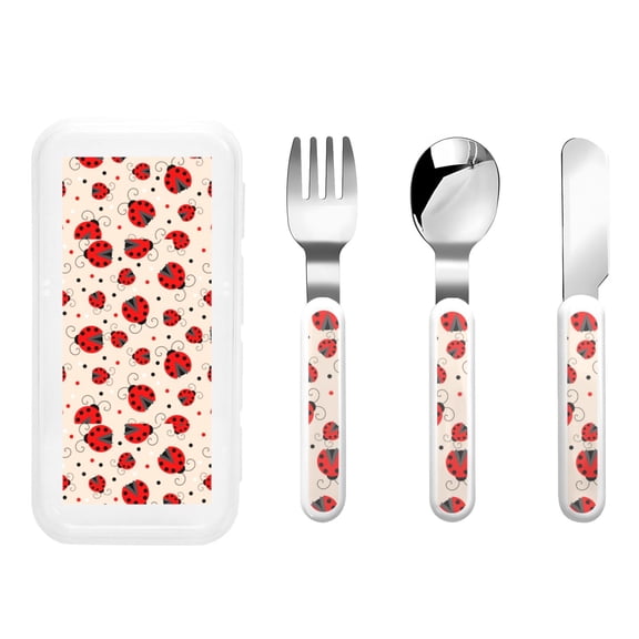 Kdxio Red Ladybug Toddler Utensils Set - Kids Silverware Set, Set Kids Utensils Set with Case for Preschooler Children