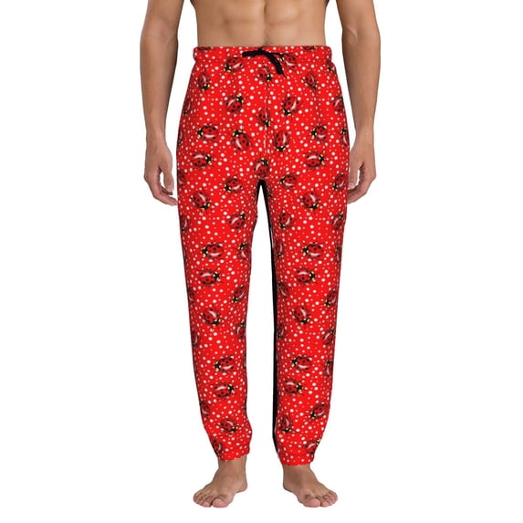 Kdxio Red Ladybugs On White Dotted Pattern Joggers,Sweatpants for Men with Pockets-Medium