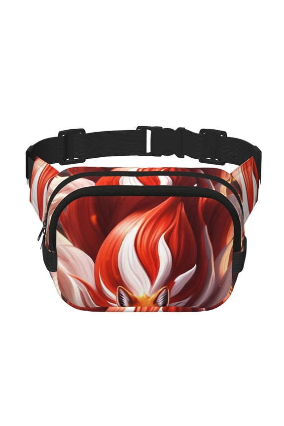 Red Leaf Flame Fox Crossbody Double Layer Waist Bag Belt Bag for Unisex Fanny Pack Fashion Waist Packs for Hiking Running Shopping Traveling