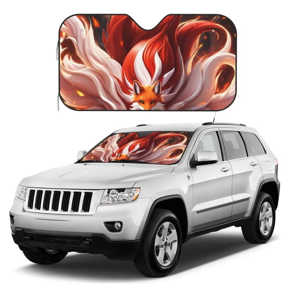 Kdxio Red Leaf Flame Fox Print Windshield Sun Shade, Foldable Sun Blocker for Car,Truck,SUV Automotive Interior Sun Protection,Reflective Shade for Front Windshield(Small)