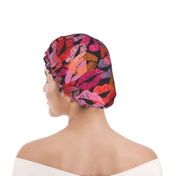 Kdxio Red Lips Kissing Print Shower Cap for Women,Elastic and Reusable,Double Waterproof Layers Bathing Hat