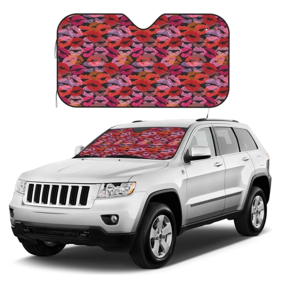 Kdxio Red Lips Kissing Print Windshield Sun Shade, Foldable Sun Blocker for Car,Truck,SUV Automotive Interior Sun Protection,Reflective Shade for Front Windshield(Medium)