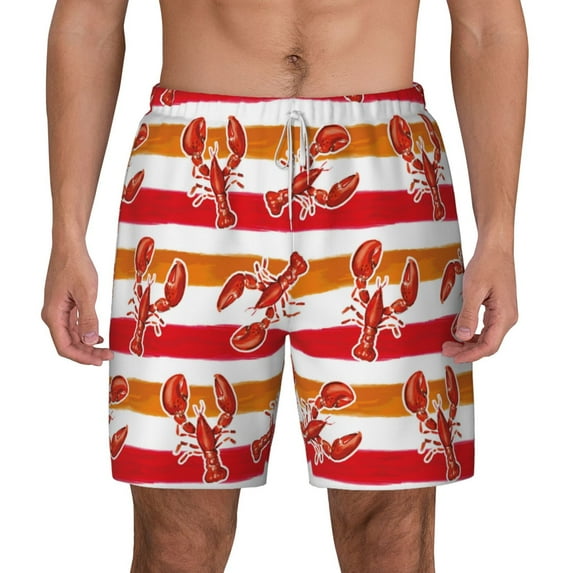 Kdxio Red Lobster Print Men'S Swim Trunks With Compression Liner 7 Inch Inseam Quick Dry Swim Shorts