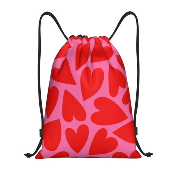 Kdxio Red Love Heart Print Drawstring Backpack Bag,Waterproof Draw String Back Sack, Gym Drawstring Bags Swim Bag For Unisex
