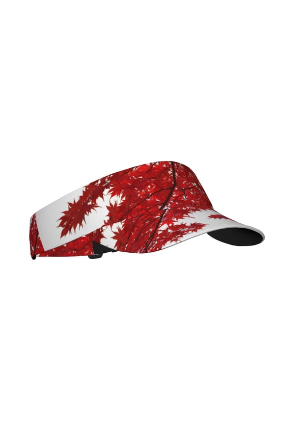 Red Maple Leaf Print Sun Visor Hat Golf Visor Adjustable Velcro Outdoor Sports Cap for Men Women